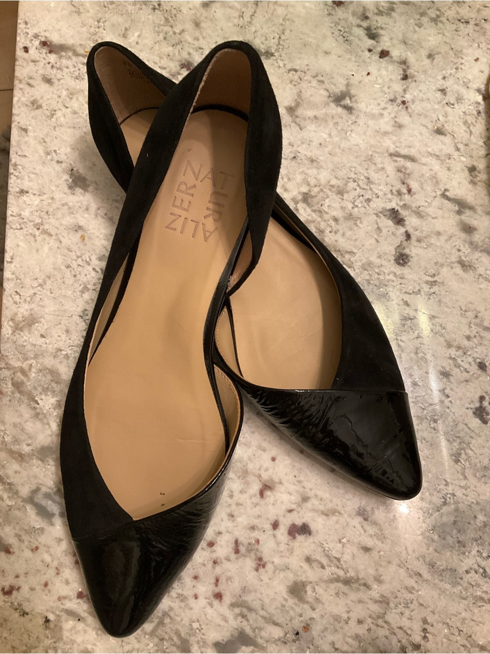 Naturalizer Black Pointed Toe D'Orsay Flats - Patent & Suede
